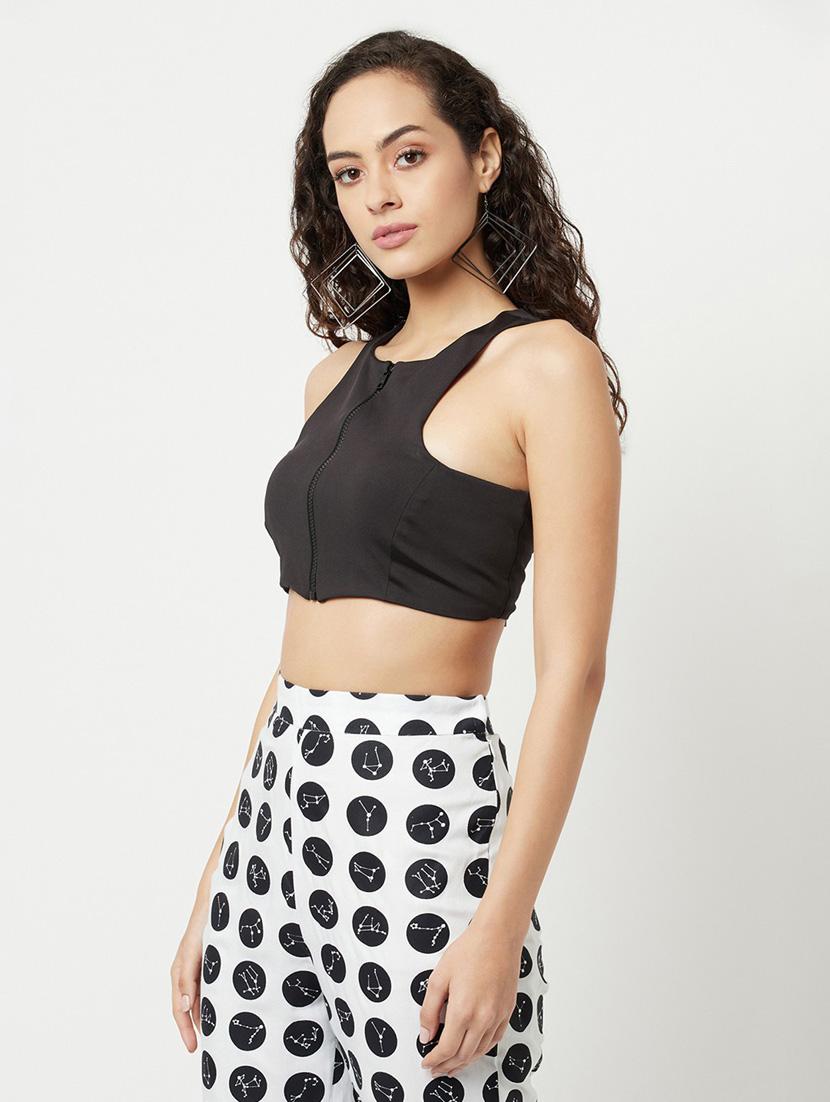 black front zipper solid crop top - 20294994 - Standard Image - 2