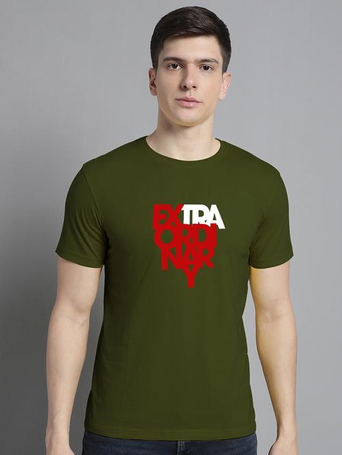 men typography print olive cotton t-shirt - 20295695 -  Standard Image - 0