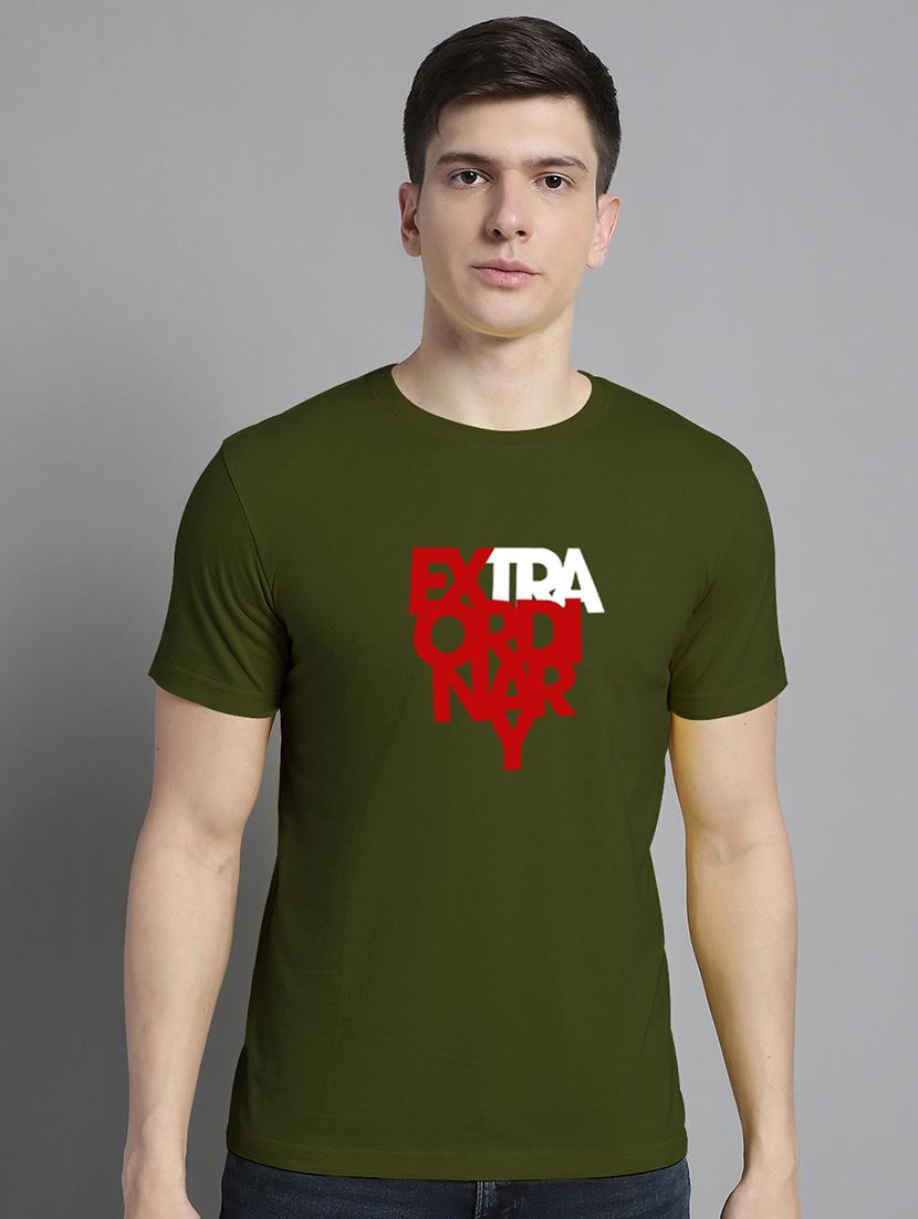 men typography print olive cotton t-shirt - 20295695 -  Zoom Image - 0