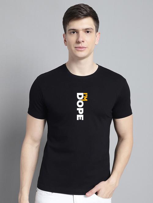 men black cotton chest print t-shirt - 20295731 - Standard Image - 0