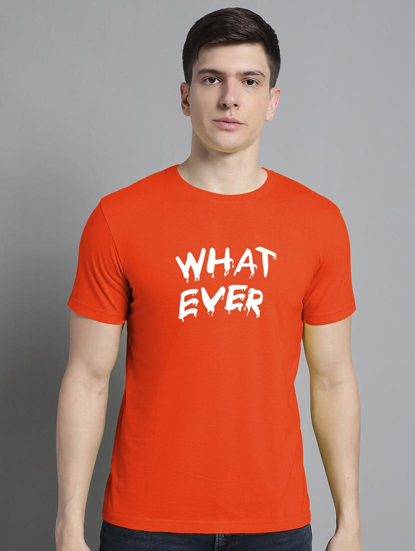 men orange cotton chest print t-shirt - 20295773 -  Zoom Image - 0