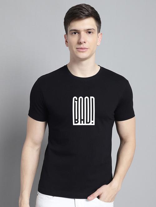 men black cotton chest print t-shirt - 20295792 - Standard Image - 0