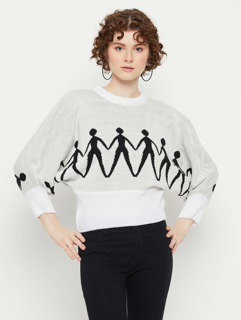 women round neck quirky regular pullover