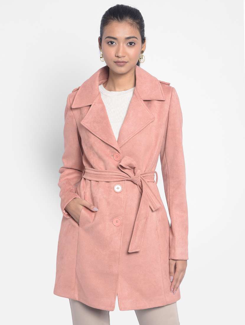 women peach solid trenchcoat - 20295950 -  Zoom Image - 0