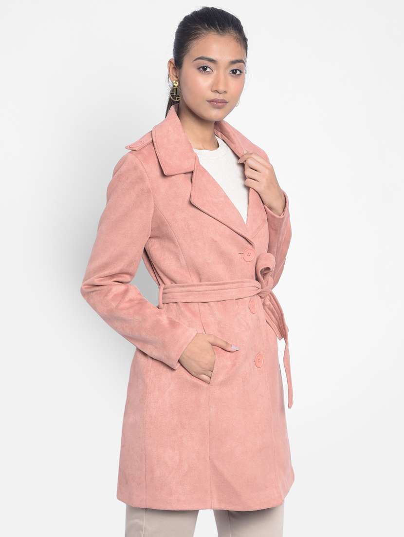 women peach solid trenchcoat - 20295950 - Standard Image - 2