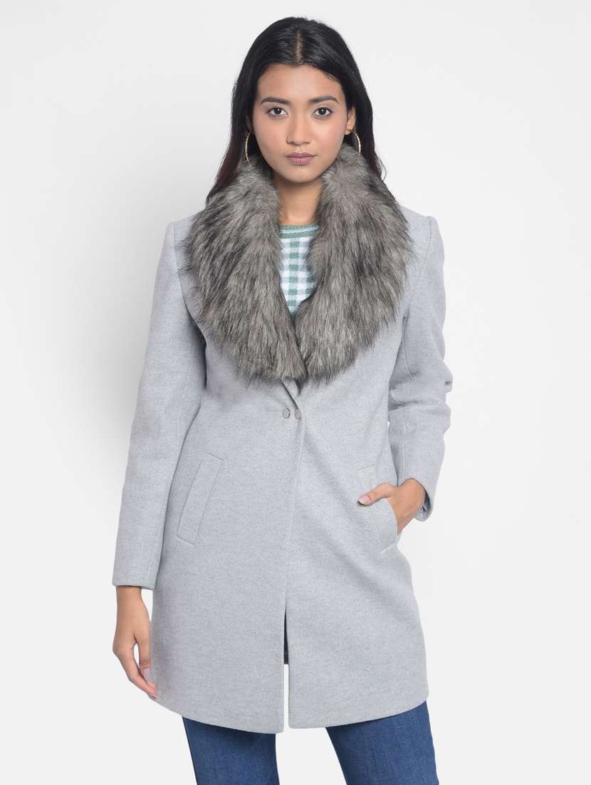 women grey polyester casual blazer