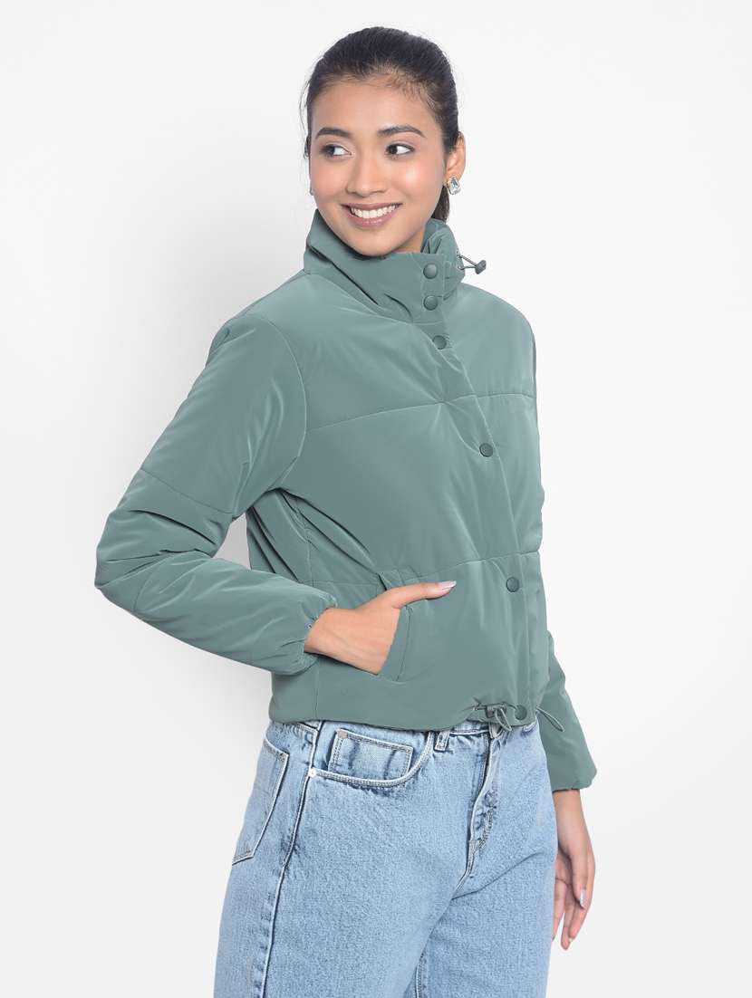 women solid long sleeve quilted jacket - 20295960 - Standard Image - 2
