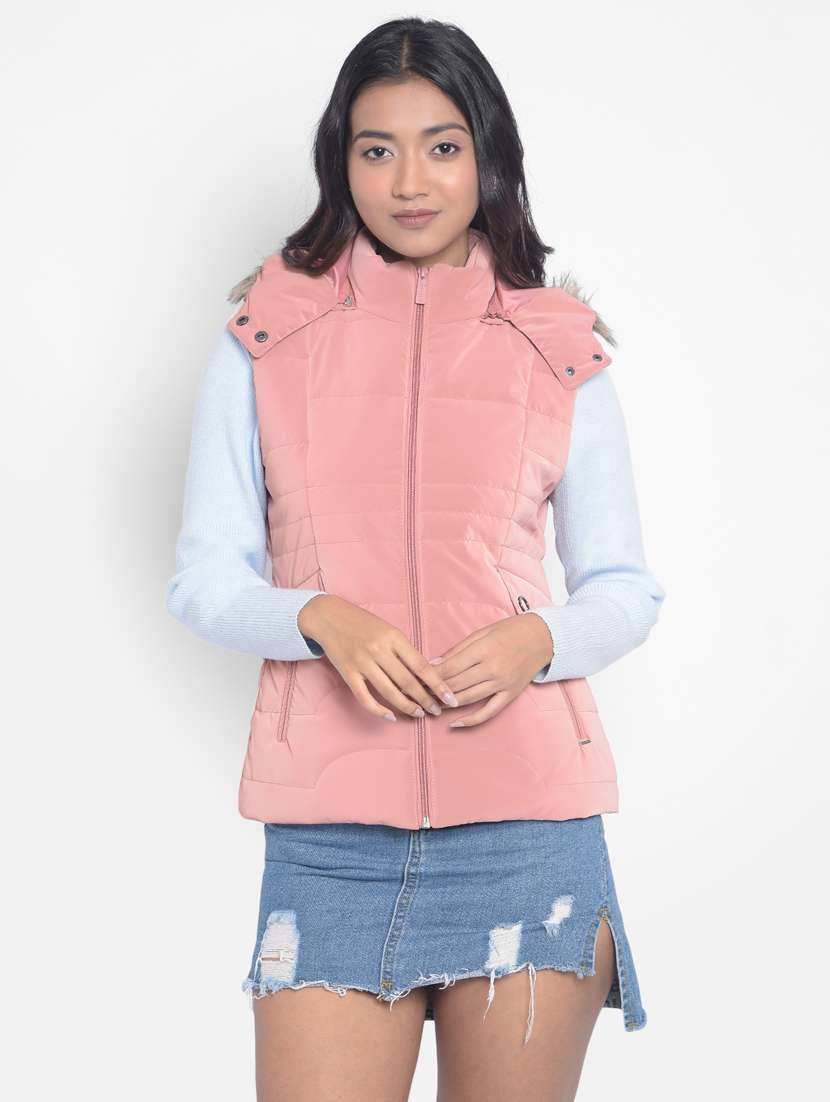 women peachy pink polyester quilted & padded jacket - 20295961 -  Zoom Image - 0