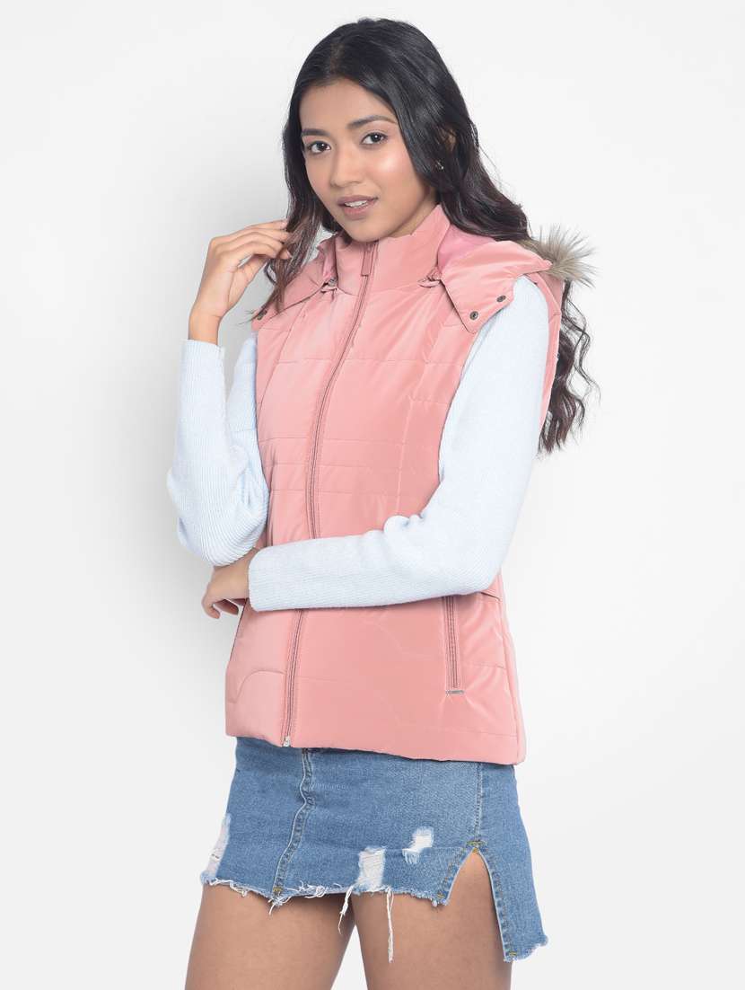 women peachy pink polyester quilted & padded jacket - 20295961 - Standard Image - 2