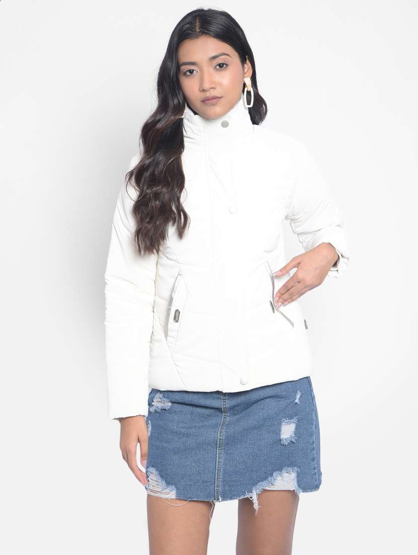 women solid long sleeve quilted jacket 