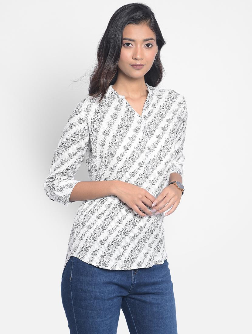 white floral print regular top - 20296110 - Standard Image - 2