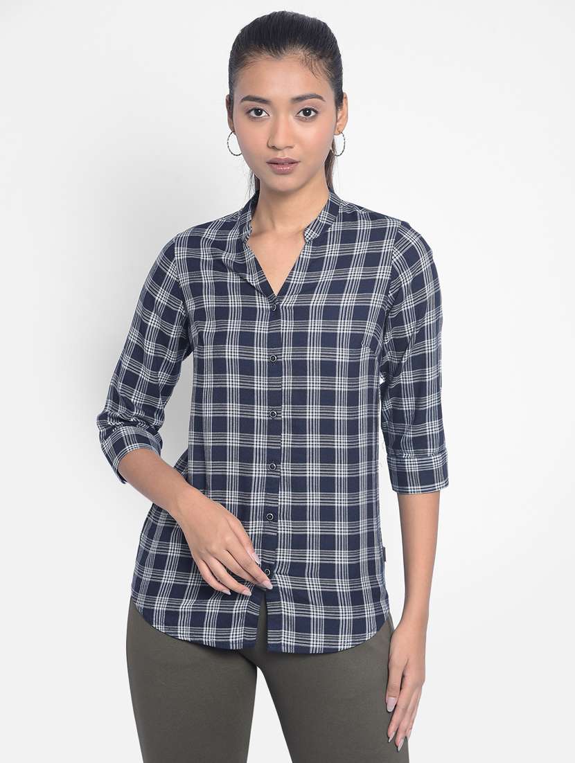 women multi color checkered cotton blend regular shirt