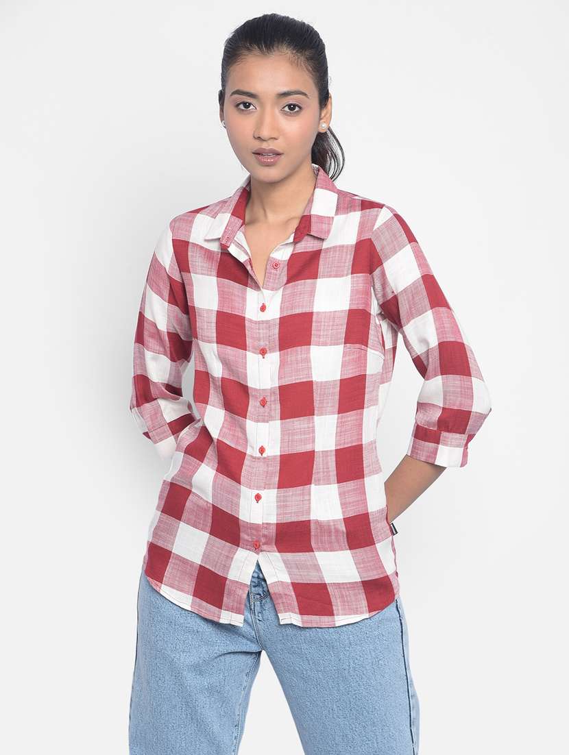 women multi color checkered viscose regular shirt