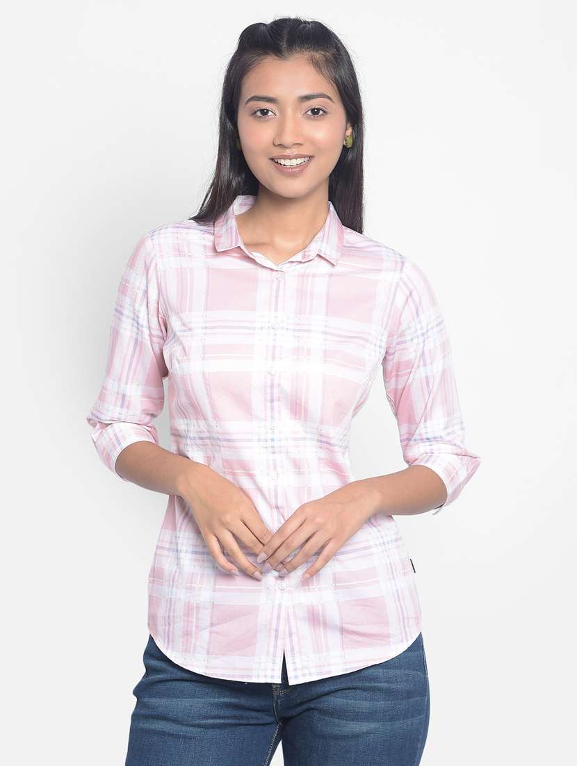 women multi color checkered cotton regular shirt
