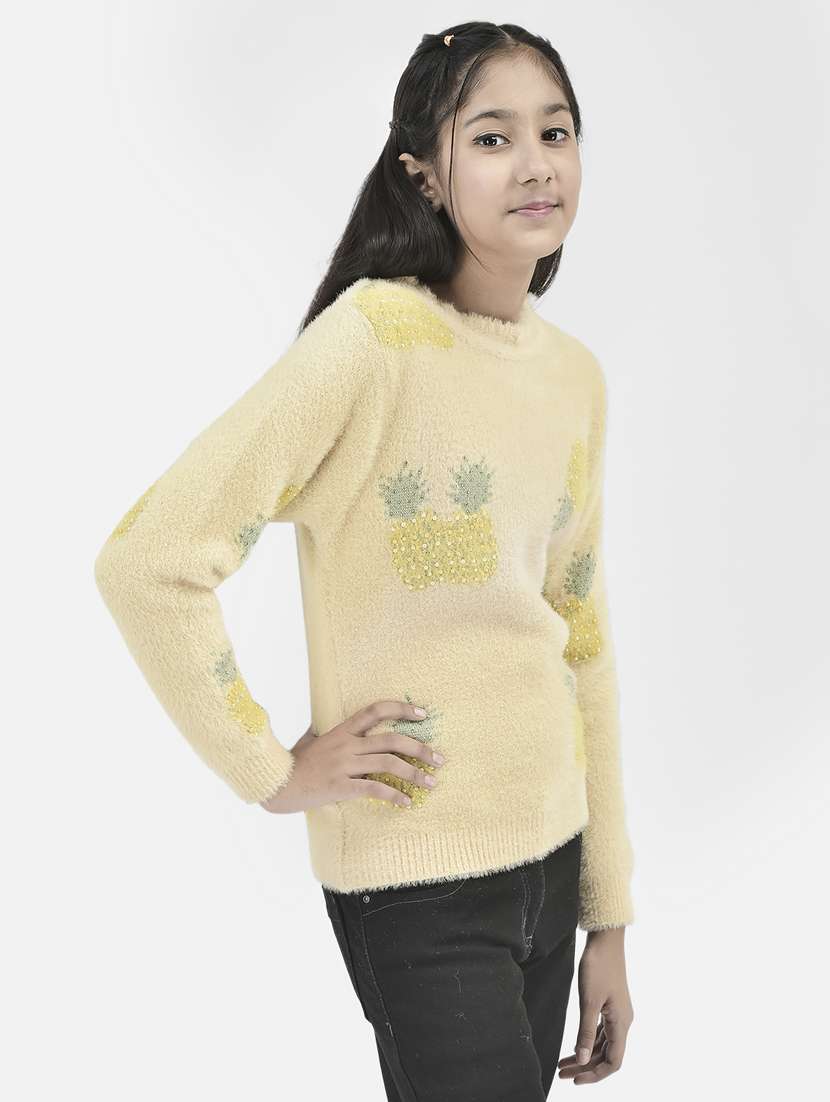 girls round neck self-designed regular sweater - 20296252 -  Standard Image - 2