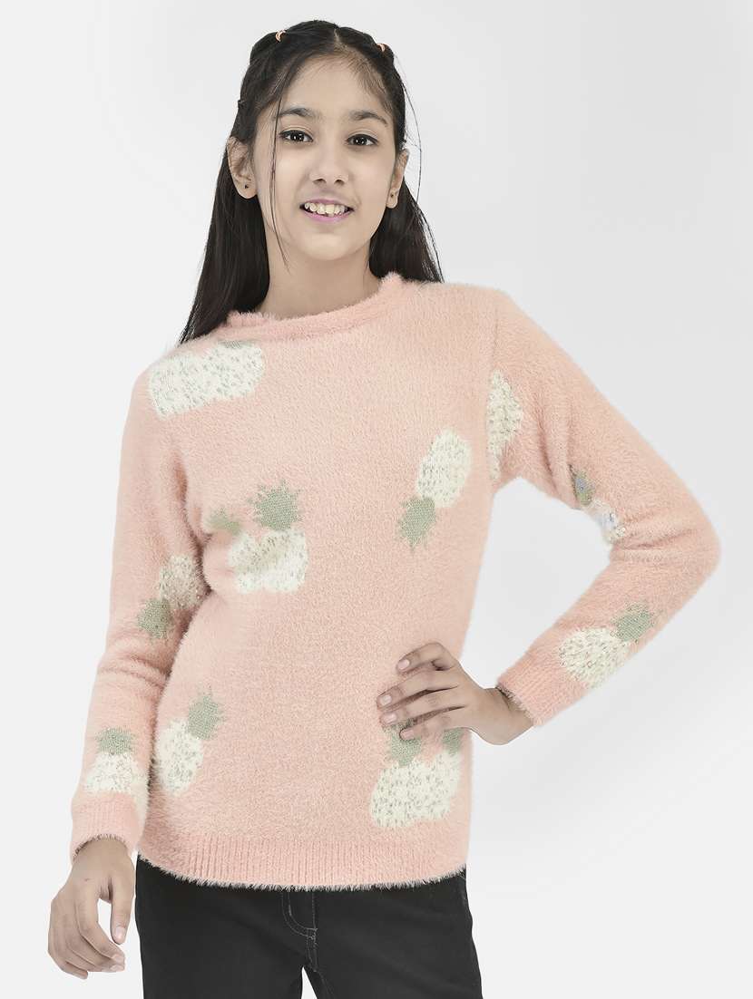 girls round neck self-designed regular sweater