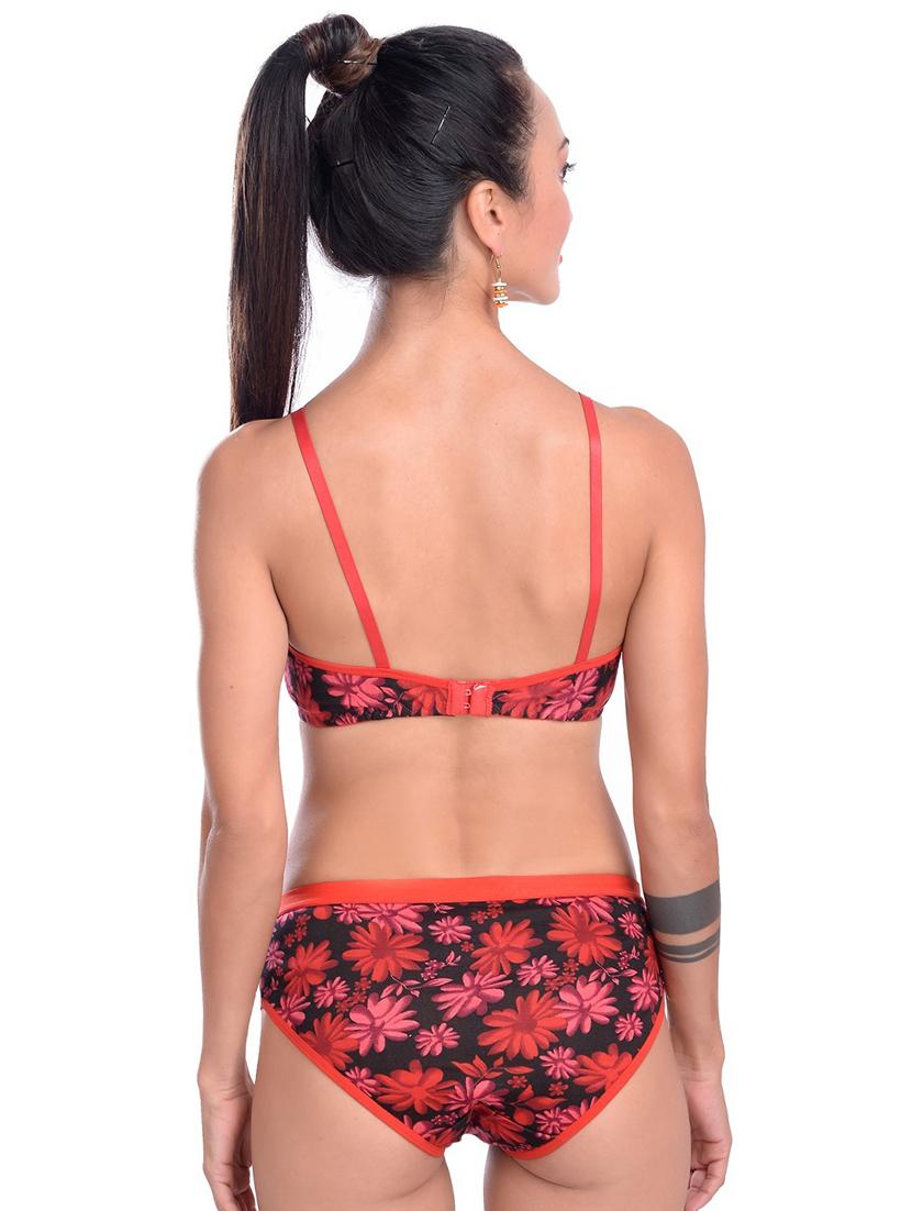 red cotton blend bra and panty set - 20296418 - Standard Image - 2