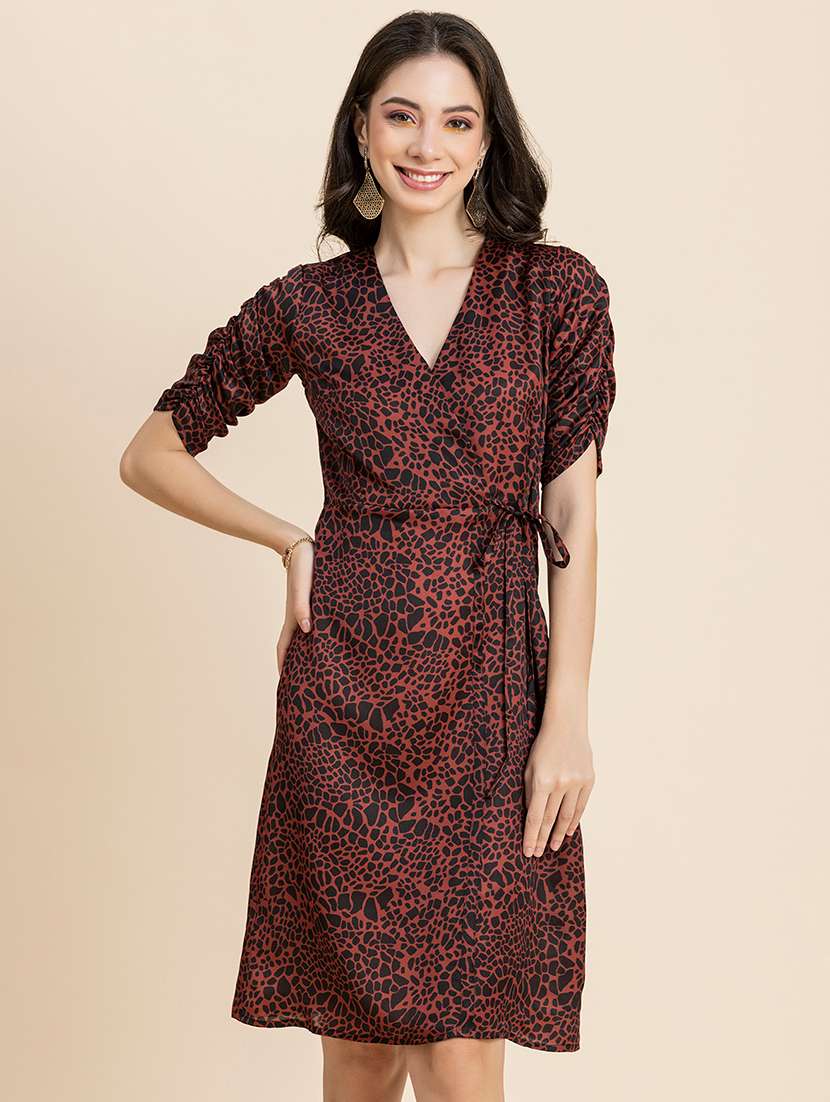 women's wrap animal printed dress