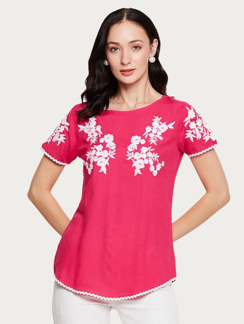 pink solid with work regular top - 20296531 - Standard Image - 0