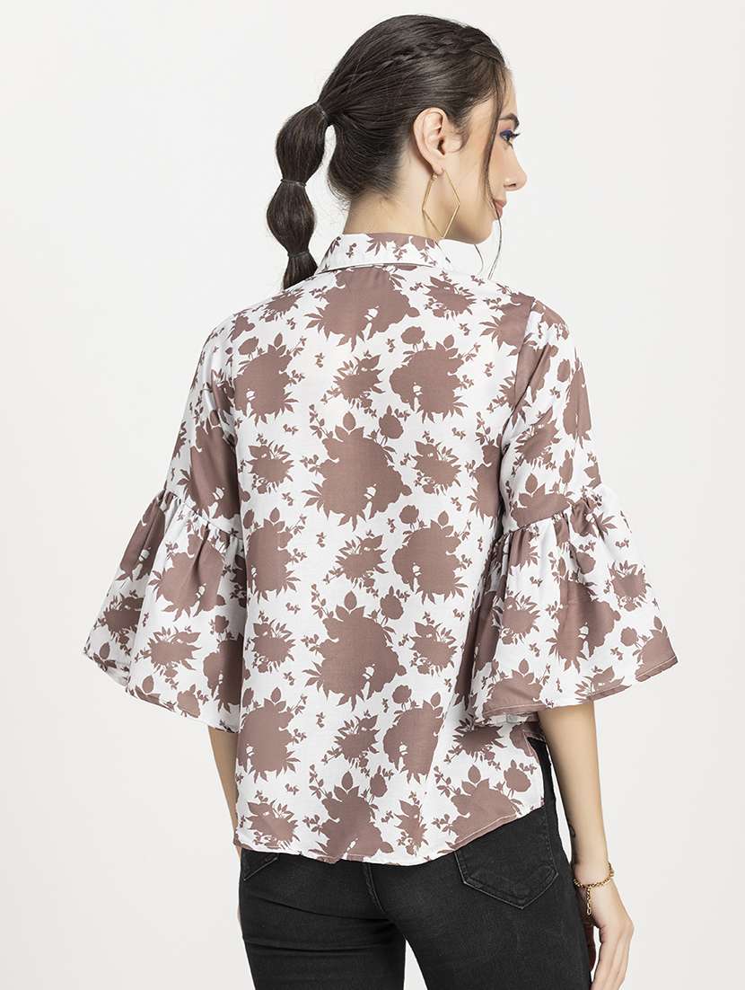 women printed collared high low top - 20296755 -  Standard Image - 2