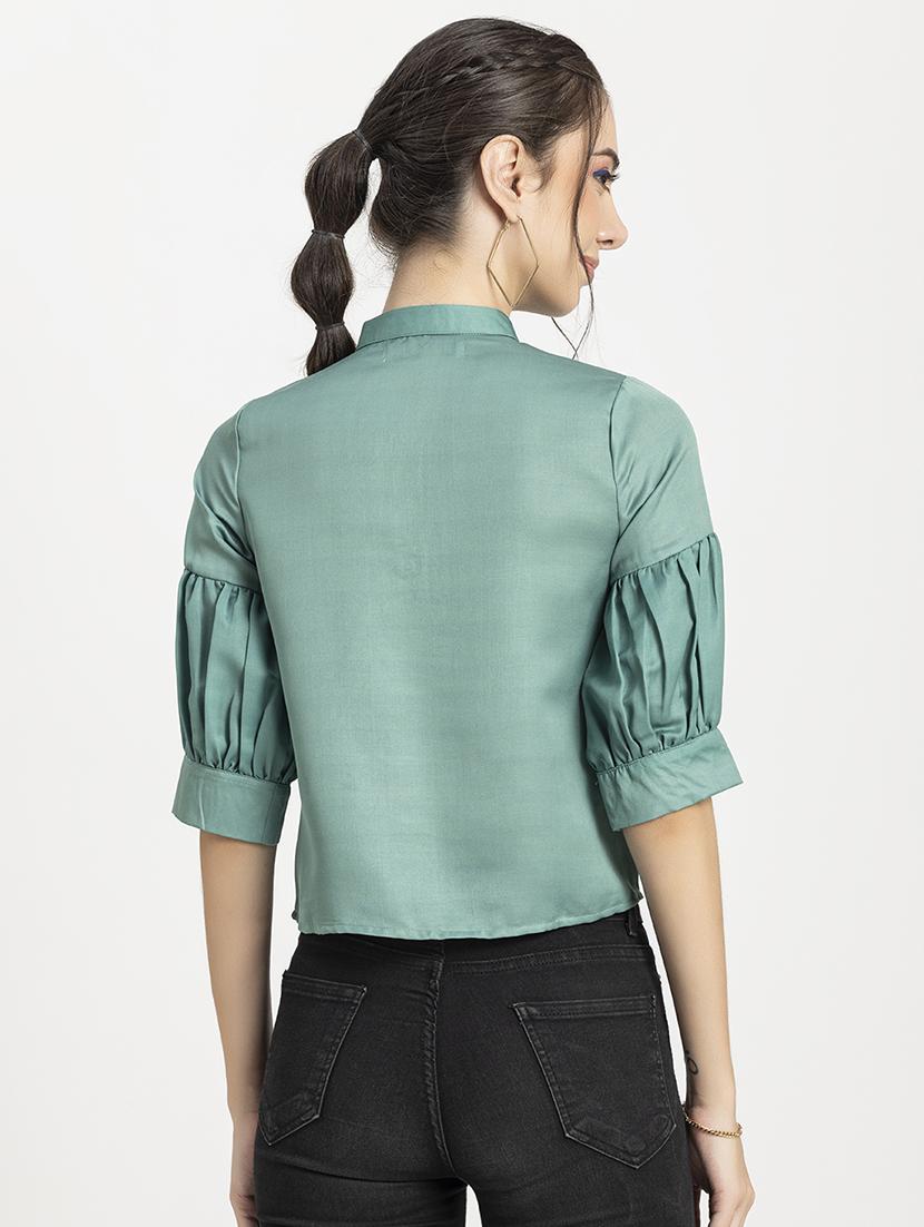 women's crop mandarin neck top - 20296779 - Standard Image - 2