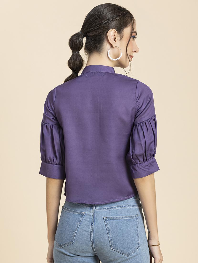 women's crop mandarin neck top - 20296780 - Standard Image - 2