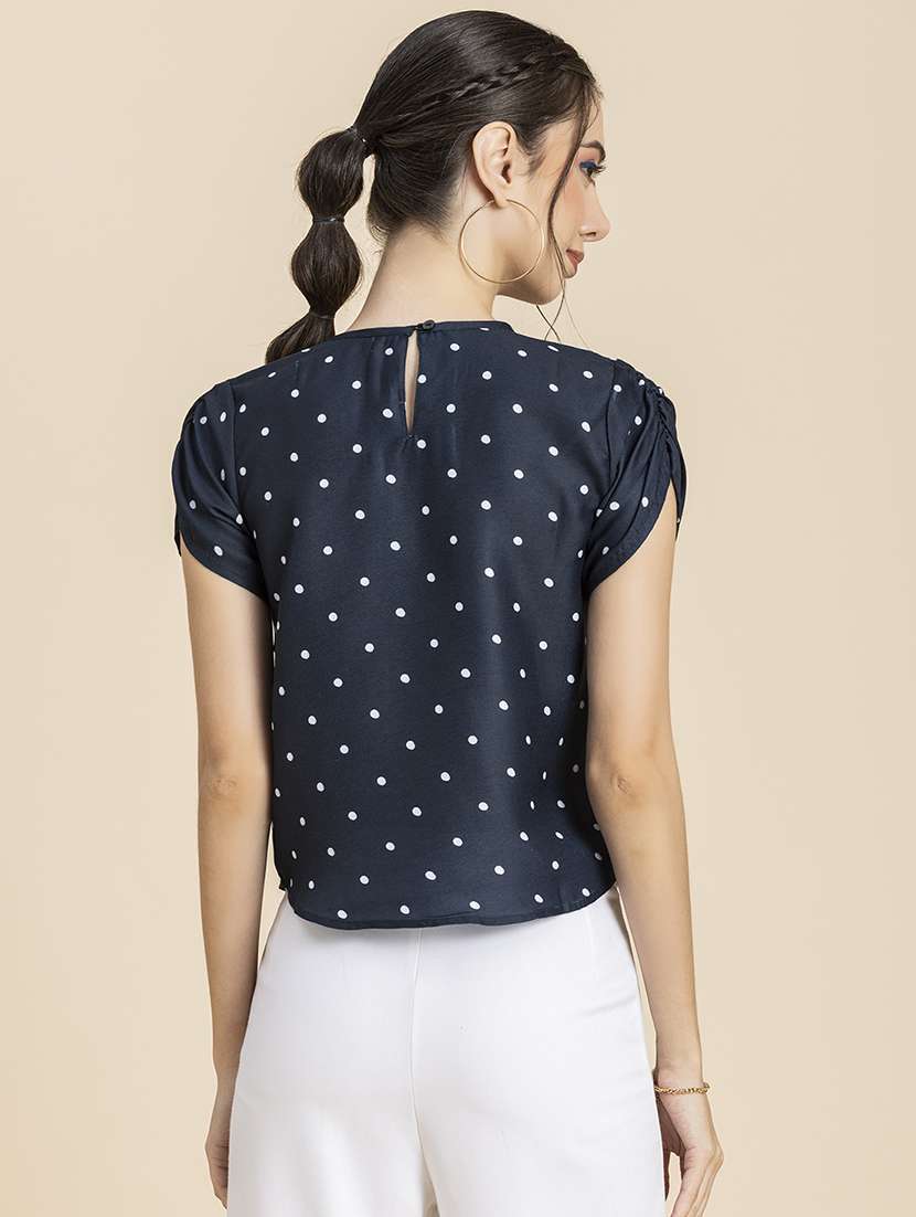women polka doted short sleeves top - 20296789 -  Standard Image - 2