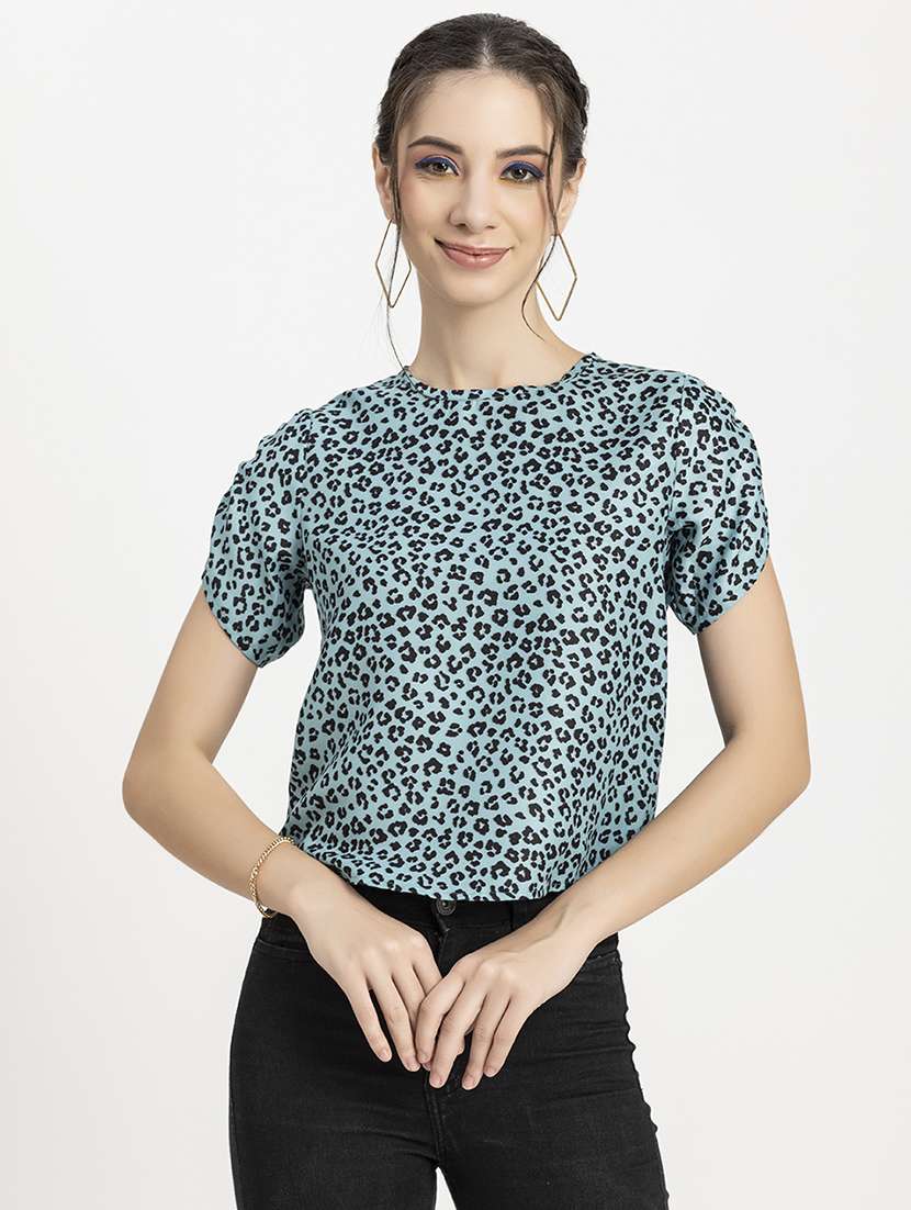 women's crop round neck top