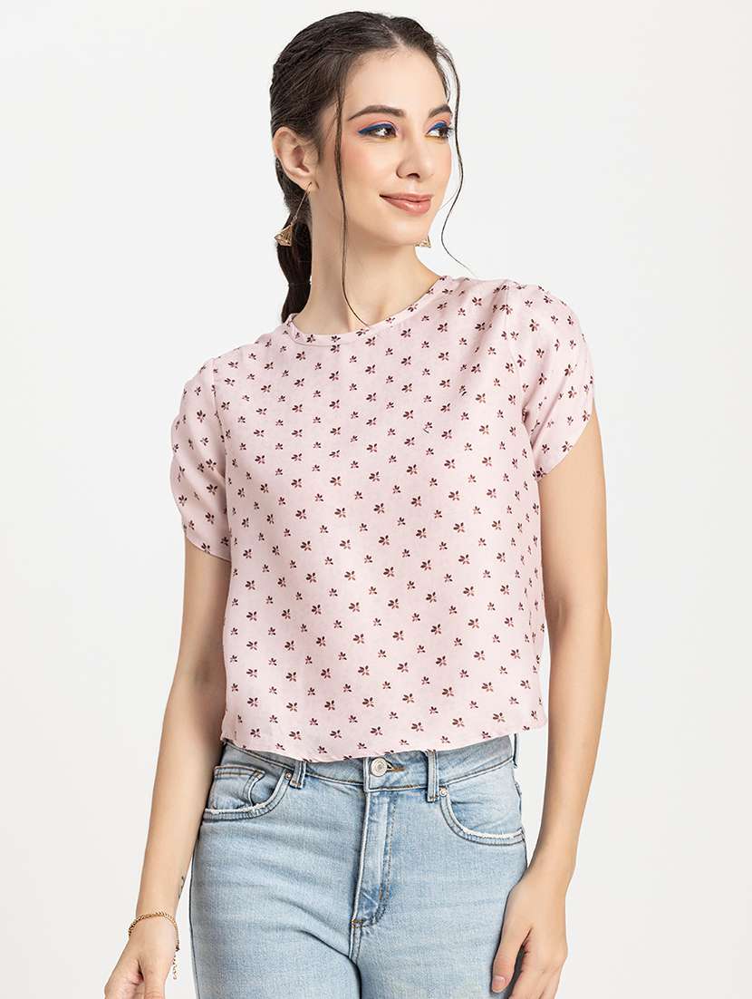 women's crop round neck top