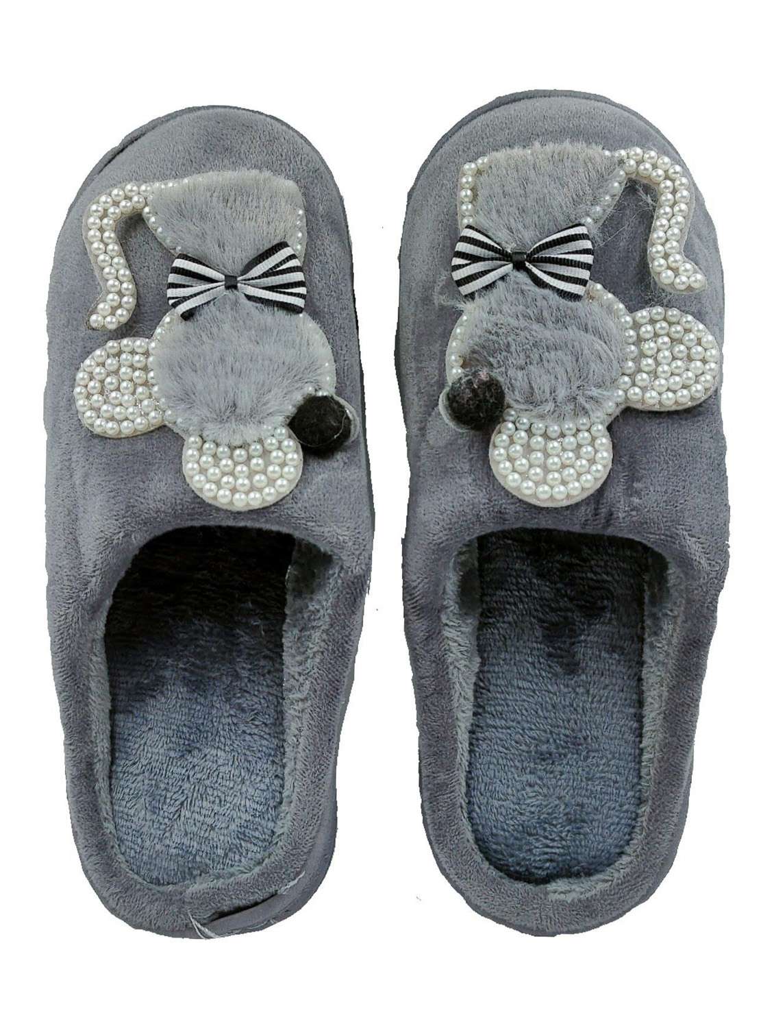 women grey faux fur mouse design comfy flip flop - 20297002 -  Standard Image - 2