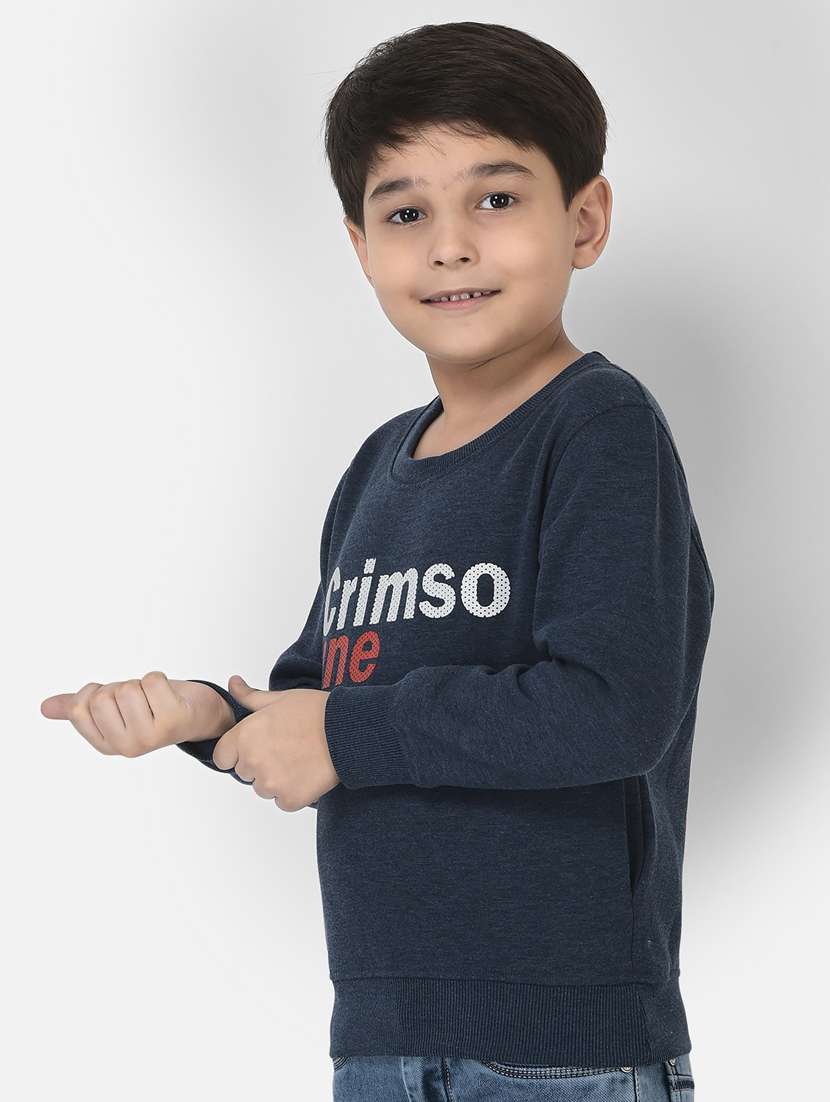 navy blue typographic print round neck sweatshirt - 20298247 -  Standard Image - 2