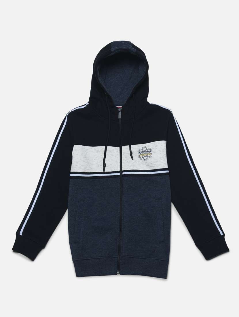 boys black color block hooded sweatshirt