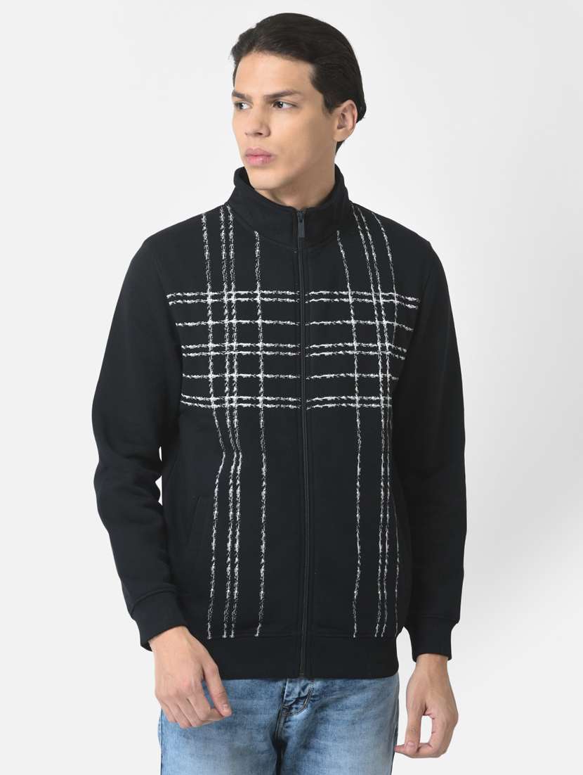 men black front print cotton blend regular sweatshirt