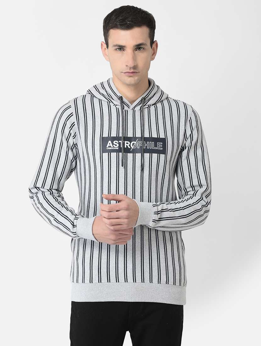 men grey stripe hooded cotton blend regular sweatshirt - 20298499 - Zoom Image - 0