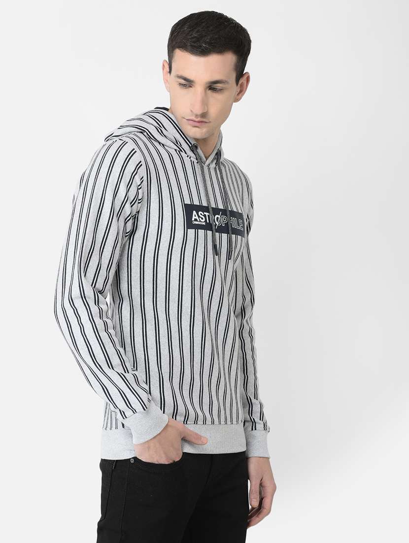 men grey stripe hooded cotton blend regular sweatshirt - 20298499 - Standard Image - 2