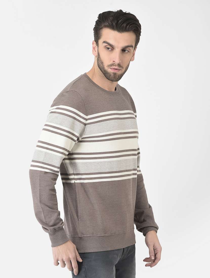 men brown stripes cotton blend regular sweatshirt - 20298534 -  Standard Image - 2