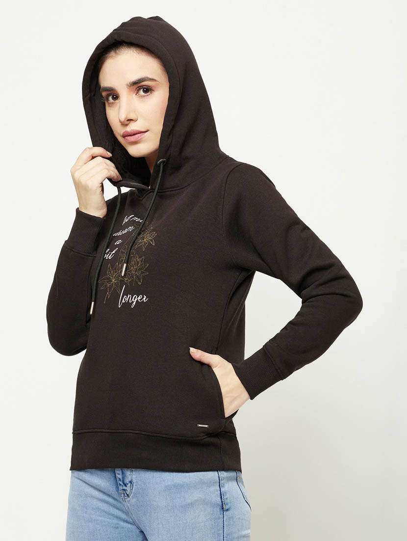 women printed black hooded cotton blend regular sweatshirt - 20298748 -  Standard Image - 2