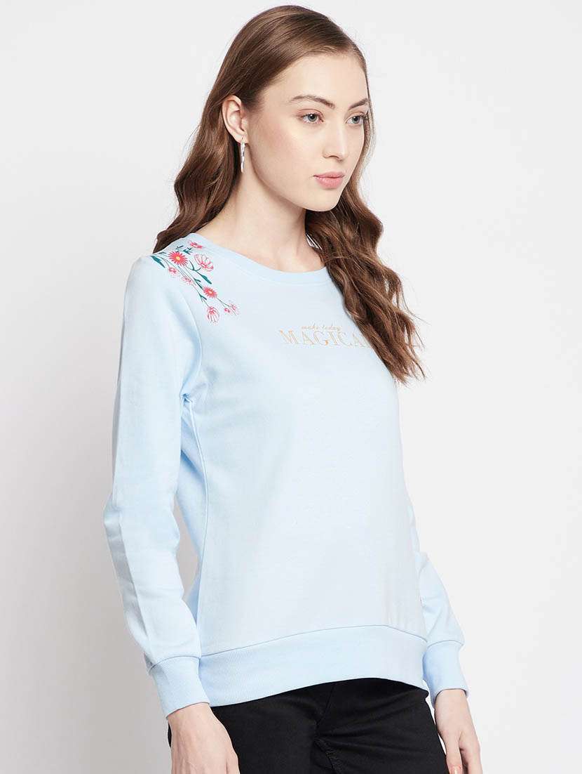 women light blue placement print cotton blend regular sweatshirt - 20298768 -  Standard Image - 2