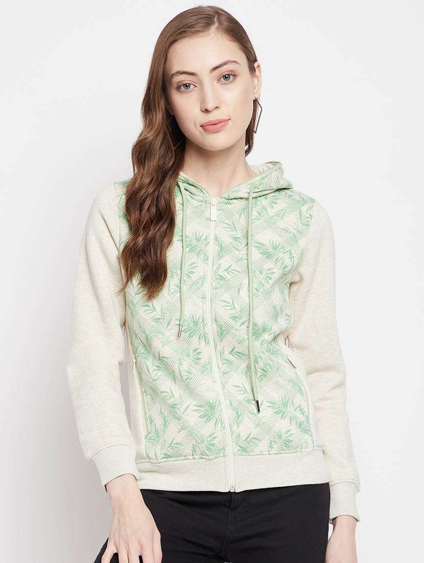 women printed hooded cotton blend regular sweatshirt