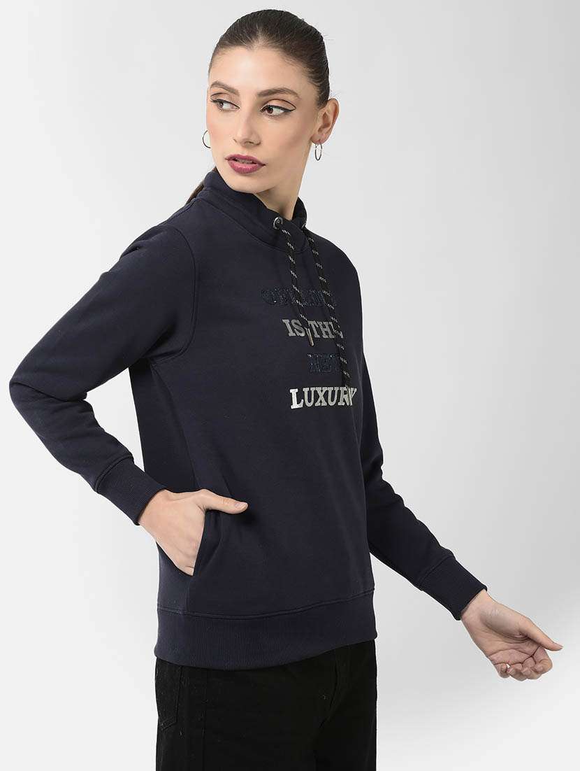 women self design black cotton blend regular sweatshirt - 20298791 -  Standard Image - 2