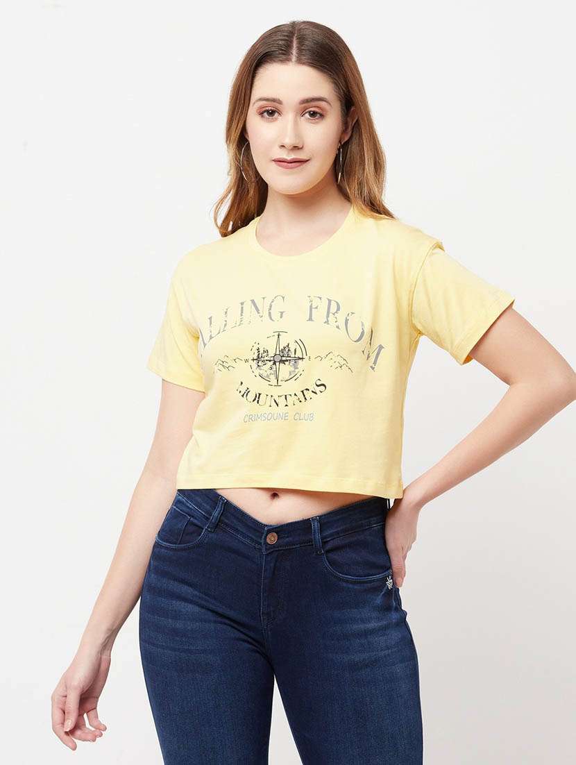 yellow typography crop t-shirt