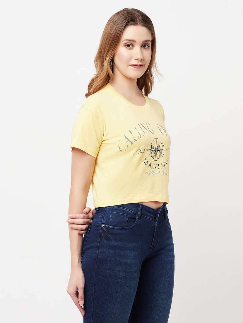 yellow typography crop t-shirt - 20298823 -  Standard Image - 2