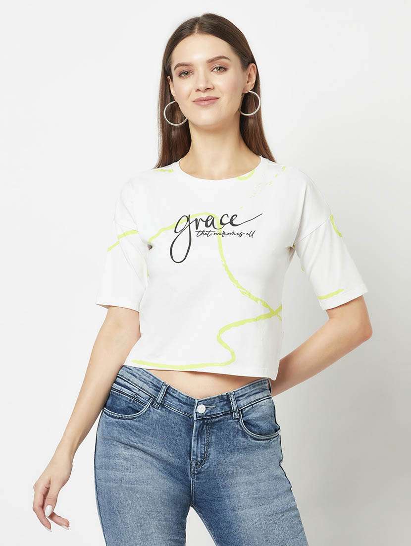 white typographic crop t-shirt