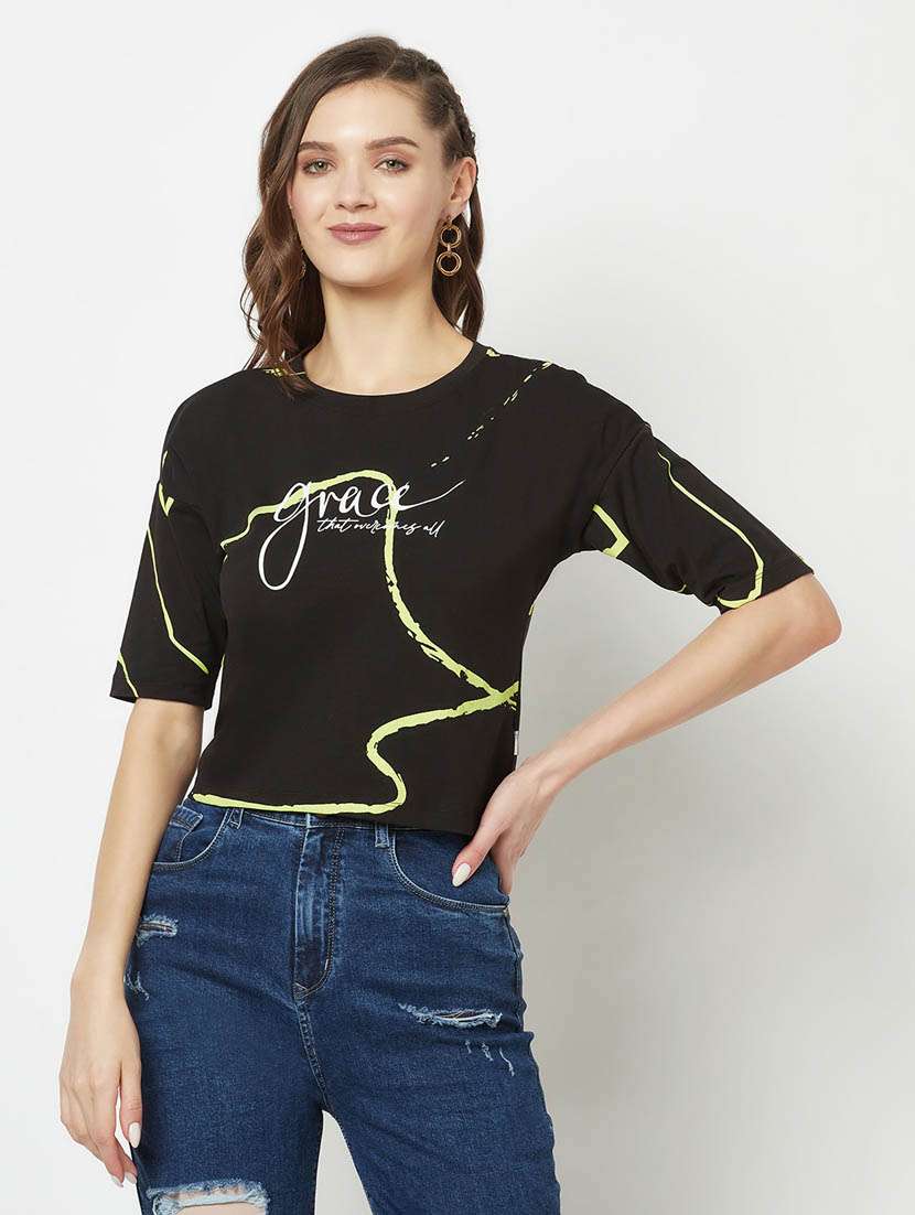 black typographic crop t-shirt