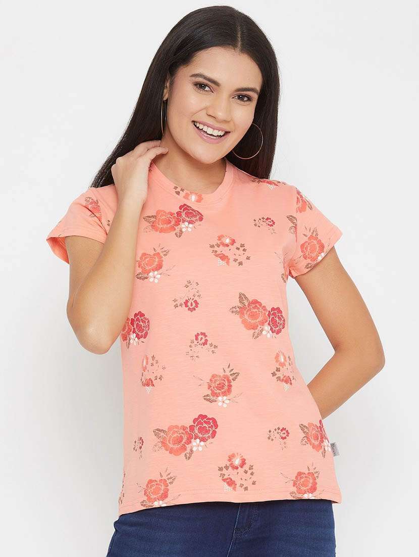 peach floral regular t-shirt