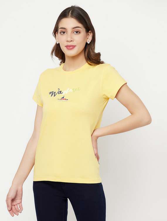 yellow typography regular t-shirt - 20298866 -  Standard Image - 2
