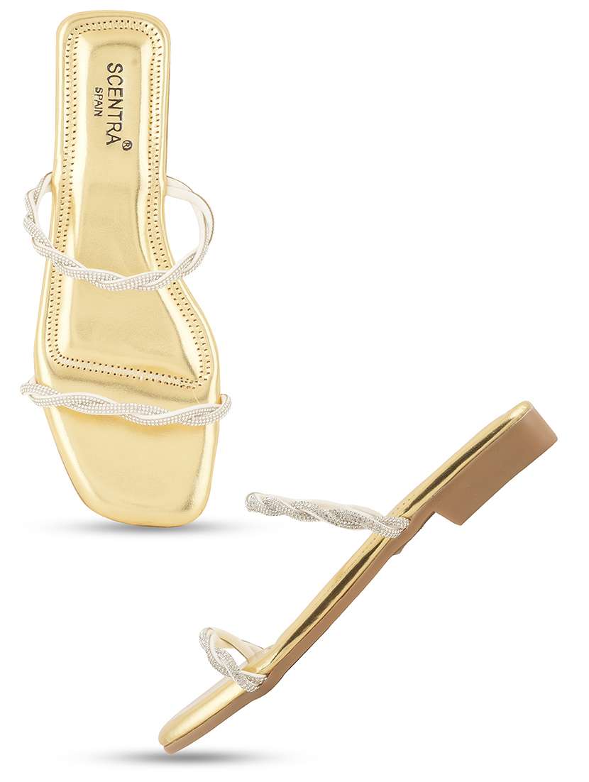 gold synthetic slip on sandals - 20299020 -  Standard Image - 2