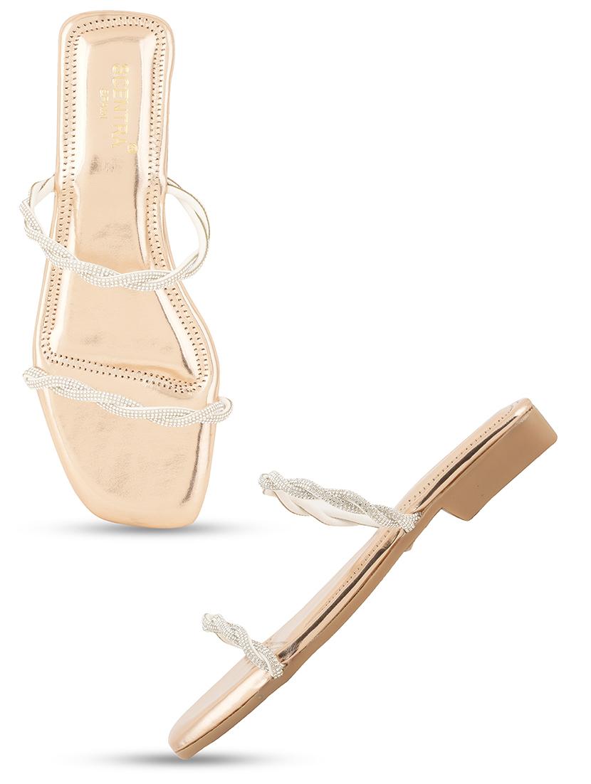 gold synthetic slip on sandals - 20299021 - Standard Image - 2