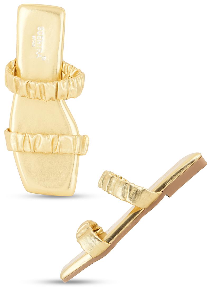 gold synthetic slip on sandals - 20299022 - Standard Image - 2