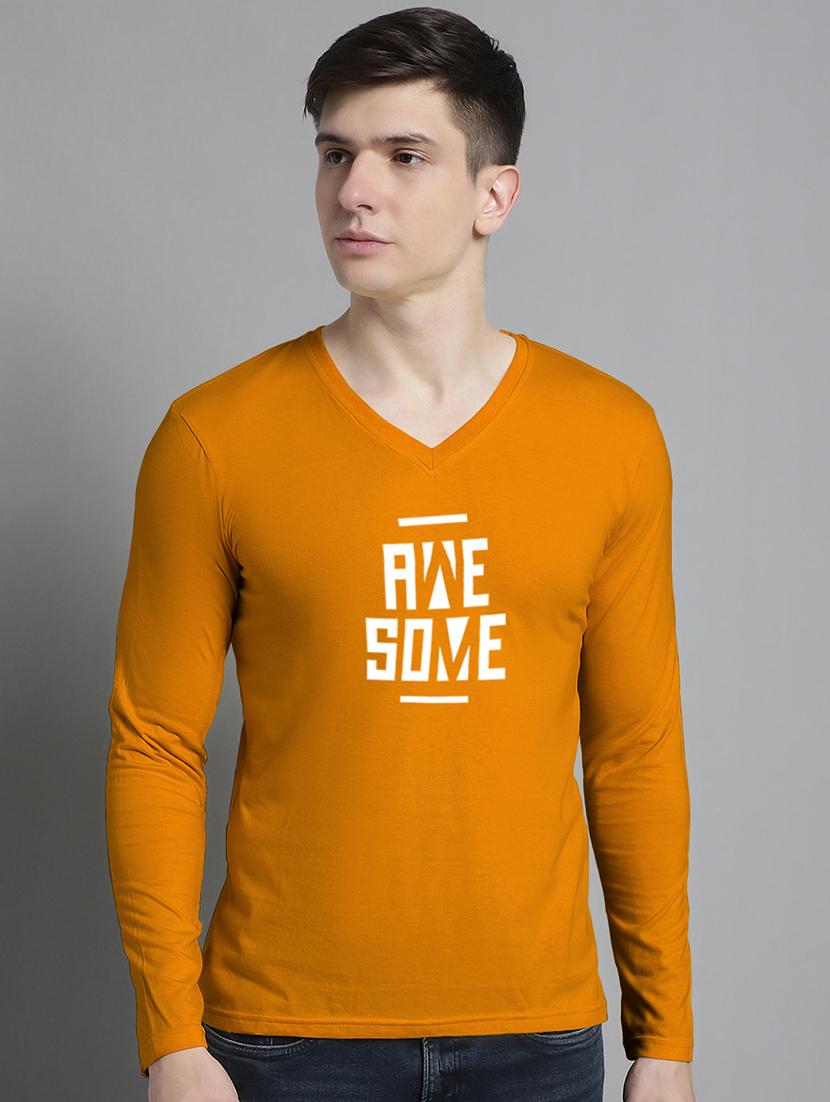 men typography print mustard cotton t-shirt - 20299030 - Zoom Image - 0